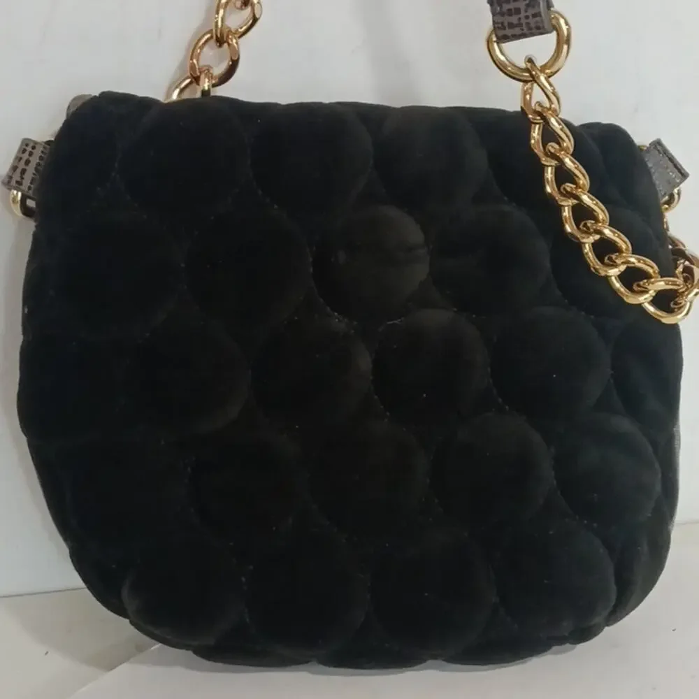 Juicy Couture Black Quilted Velvet Crossbody Bag Gold Chain Hardware - Picture 3 of 9
